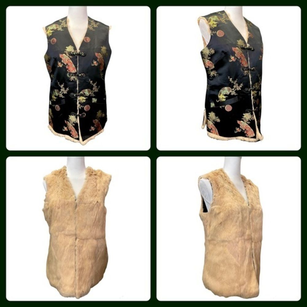 Chinese Silk & Genuine Fur Reversible Vest Sweater/ Jacket - Traditional Print